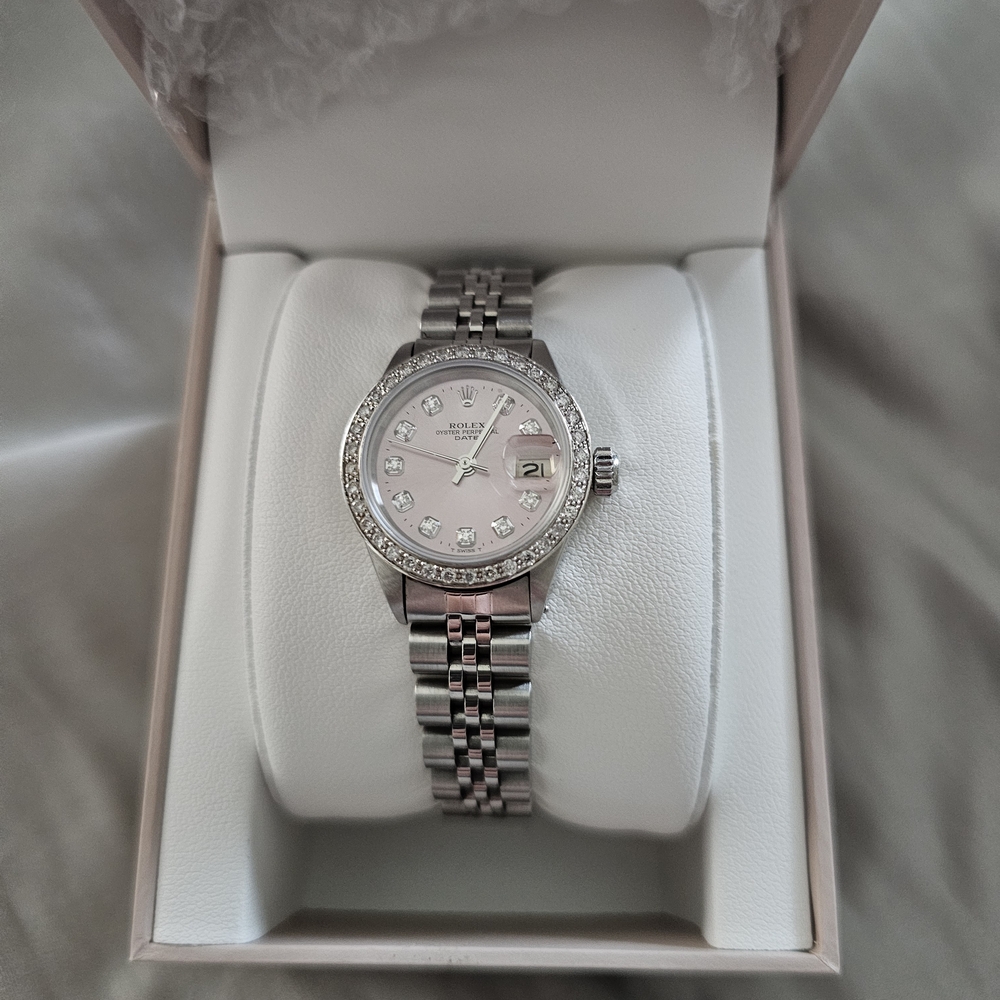 Rolex Ladies Date Pink 29mm 18k White Gold and Stainless Steel